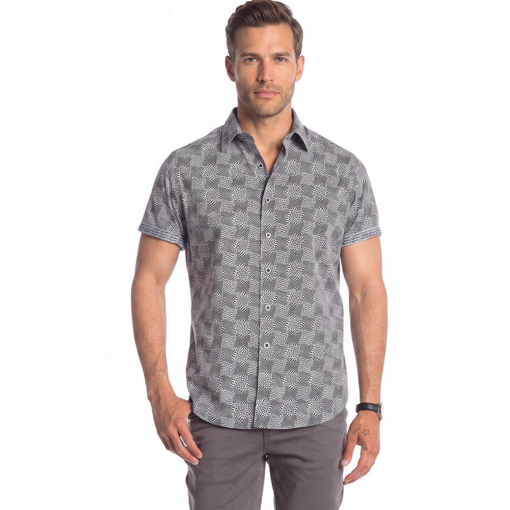 Robert Graham Mens XL Classic Fit Black White Geometric Optical Illusion Shirt